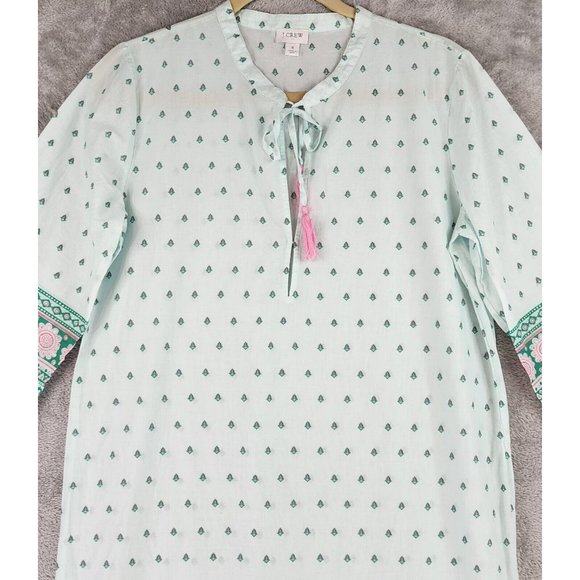 J Crew Beach Dress Womens Small Green Pink Paisley Tasseled Cover Up Midi - Picture 6 of 11